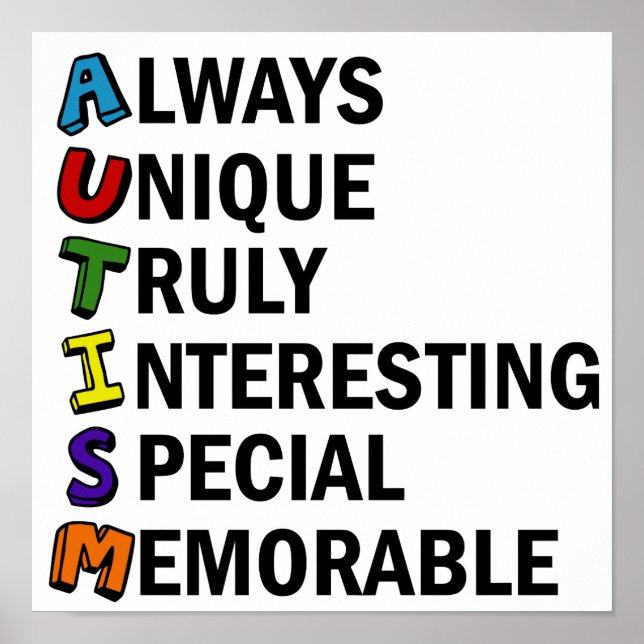 Autism Awareness Acrostic Cute Rainbow Word Poem Poster (Front)