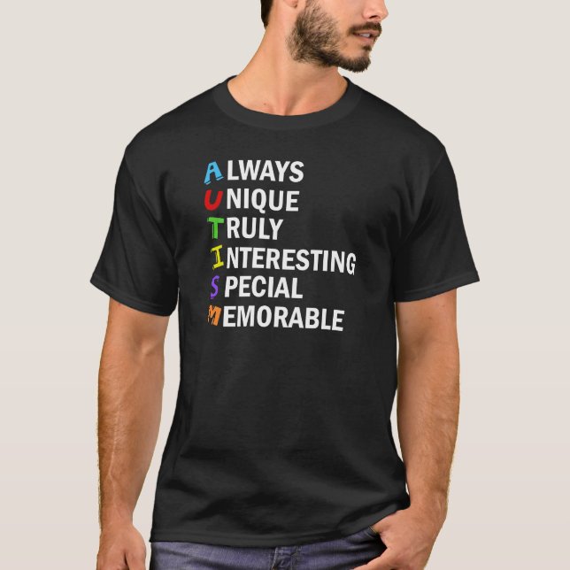 Autism Awareness Acrostic Cute Rainbow Word Poem T-Shirt (Front)