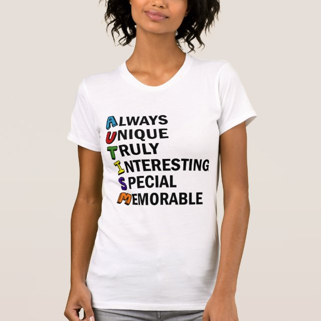 Autism Awareness Acrostic Cute Rainbow Word Poem T-Shirt (Front)