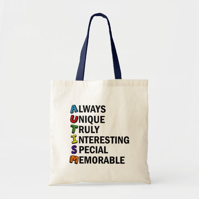 Autism Awareness Acrostic Cute Rainbow Word Poem Tote Bag (Front)
