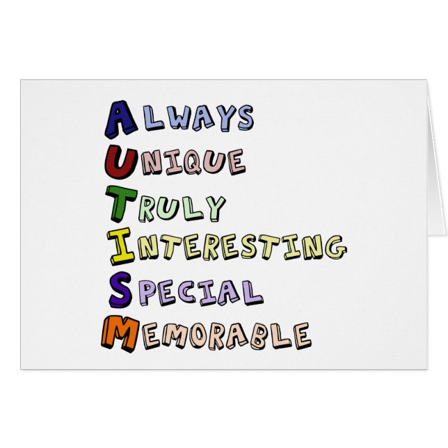Autism Awareness Acrostic Cute Word Poem Card (Front Horizontal)