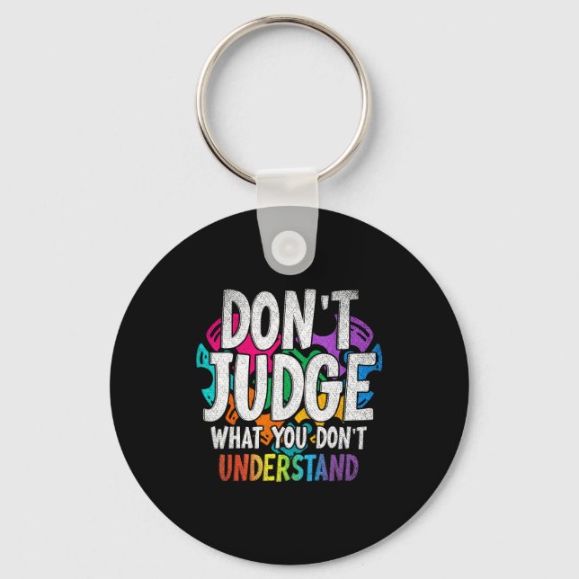 Autism Awareness Adult Uni-kids Black Short Sleeve Key Ring (Front)