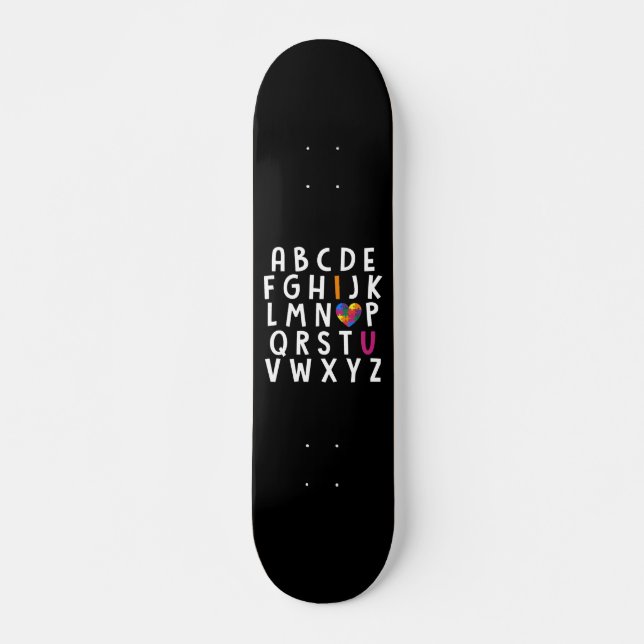 Autism Awareness Alphabet Typographic Skateboard (Front)