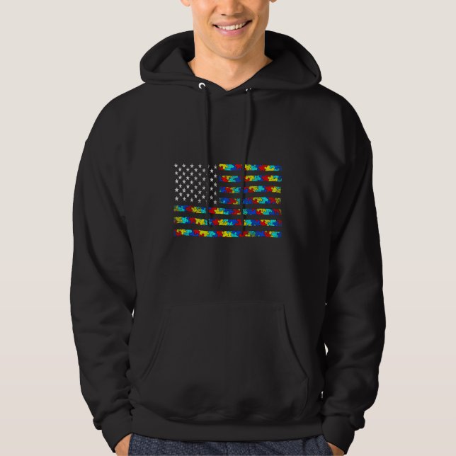 Autism Awareness American Flag 2 Hoodie (Front)