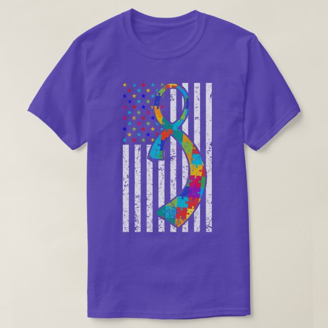 Autism Awareness American Flag (2)  T-Shirt (Design Front)