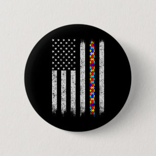 Autism Awareness American Flag  6 Cm Round Badge