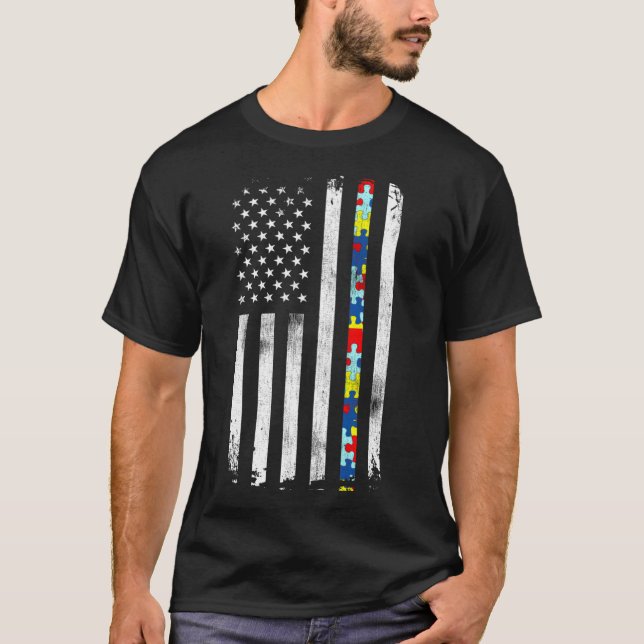 Autism Awareness American Flag Active T-Shirt (Front)