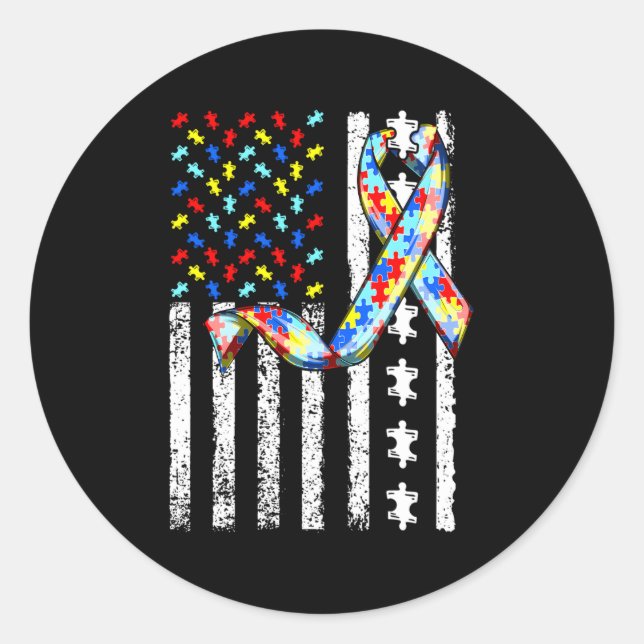 Autism Awareness American Flag Autism Classic Round Sticker (Front)