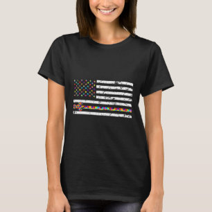 Autism Awareness American Flag Distressed Mens Wom T-Shirt