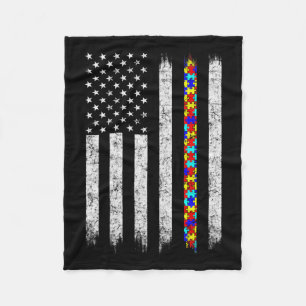 Autism Awareness American Flag Fleece Blanket