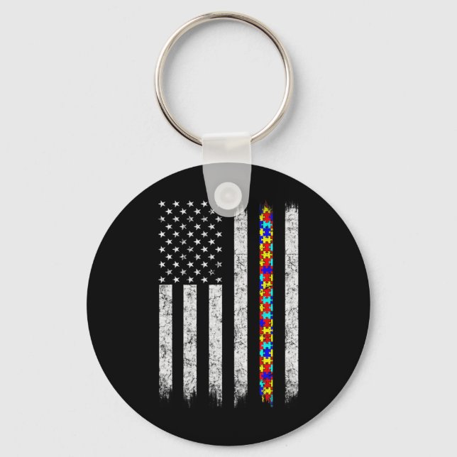 Autism Awareness American Flag  Key Ring (Front)