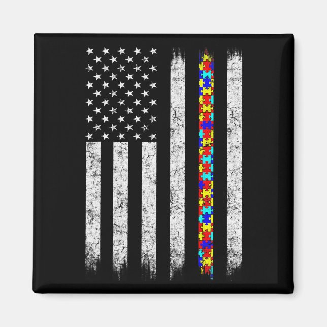 Autism Awareness American Flag  Magnet (Front)