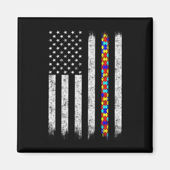 Autism Awareness American Flag  Magnet (Front)