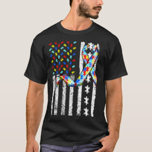 Autism Awareness American Flag Men Women Kids Auti T-Shirt