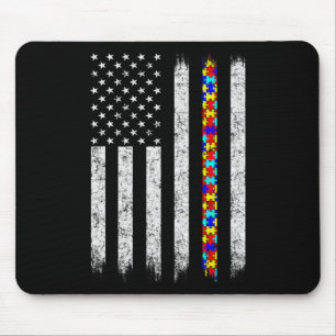 Autism Awareness American Flag Mouse Mat