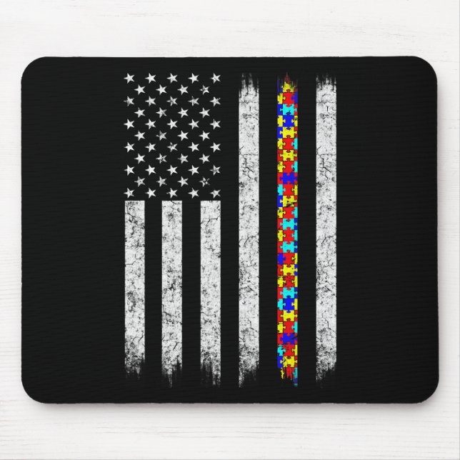 Autism Awareness American Flag  Mouse Mat (Front)