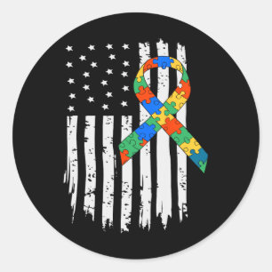 Autism Awareness American Flag Puzzle Autism Usa F Classic Round Sticker