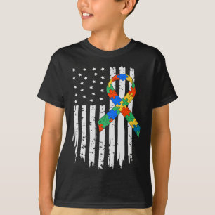 Autism Awareness American Flag Puzzle Autism Usa F T-Shirt