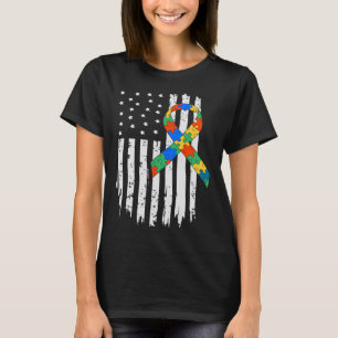 Autism Awareness American Flag Puzzle Autism Usa F T-Shirt