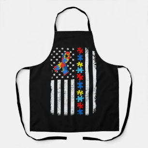 Autism Awareness American Flag Puzzle Line Ribbon Apron