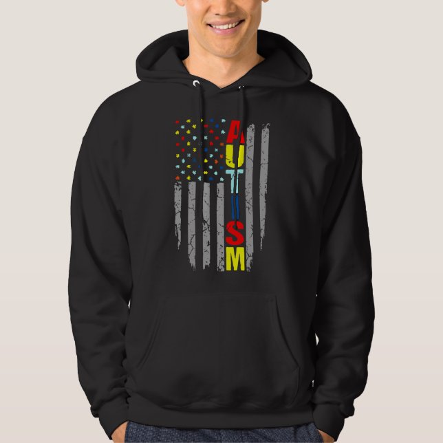 Autism Awareness American Flag Puzzle Piece Hoodie (Front)