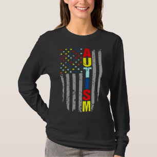 Autism Awareness American Flag Puzzle Piece T-Shirt