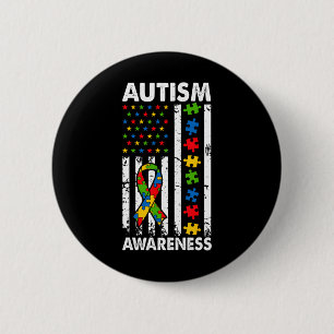 Autism Awareness American Flag Puzzle Ribbon Dad M 6 Cm Round Badge
