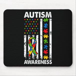 Autism Awareness American Flag Puzzle Ribbon Dad M Mouse Mat