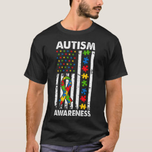 Autism Awareness American Flag Puzzle Ribbon Dad M T-Shirt