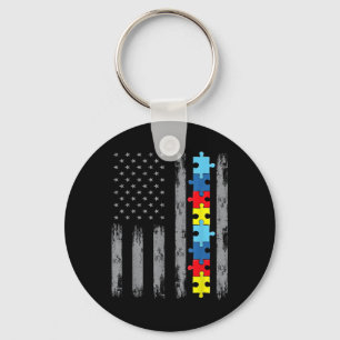 Autism Awareness American Flag Shirt, Autistic Us Key Ring