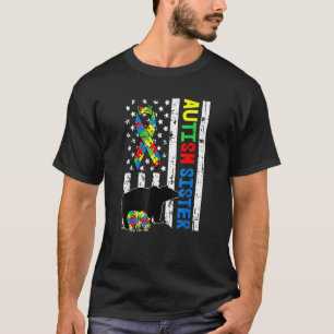 Autism Awareness  American Flag Sister Matching Fa T-Shirt