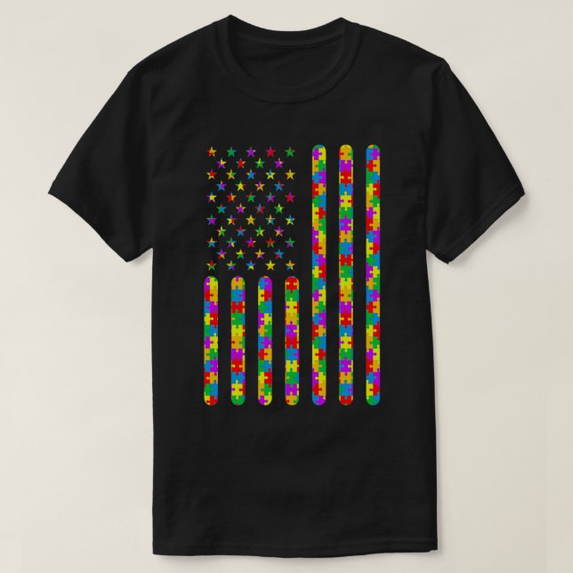 Autism Awareness American Flag Special Education A T-Shirt (Design Front)