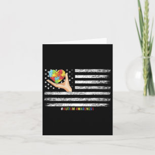 Autism Awareness American Flag Usa Hand With A Hea Card