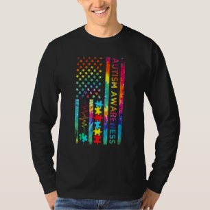 Autism Awareness American US Flag Tie Dye Men Wome T-Shirt