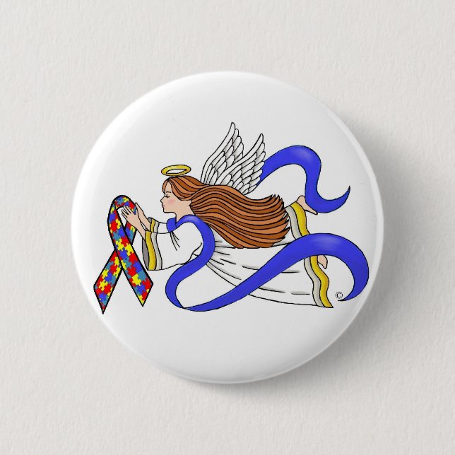 Autism Awareness Angel 6 Cm Round Badge (Front)