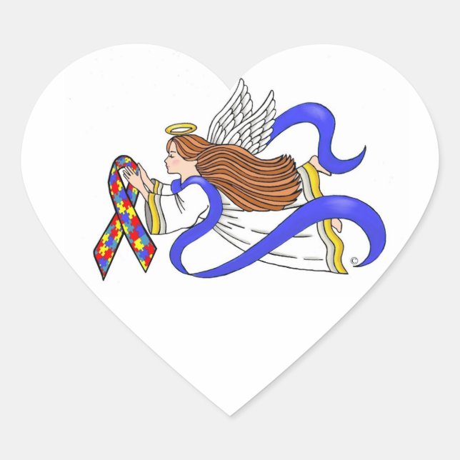 Autism Awareness Angel Heart Sticker (Front)