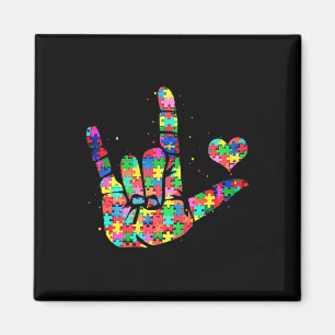 Autism Awareness ASL Love Sign Language Puzzle Pi Magnet