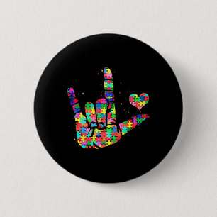 Autism Awareness Asl Love Sign Language Puzzle Pie 6 Cm Round Badge