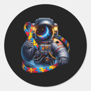 Autism Awareness Astronaut Yellow Red Blue Dog Rib Classic Round Sticker