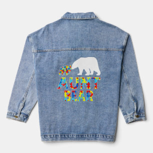 Autism Awareness Aunt Bear Puzzle Support Autistic Denim Jacket