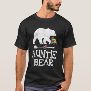 Autism Awareness Auntie Bear Puzzle Piece Support T-Shirt