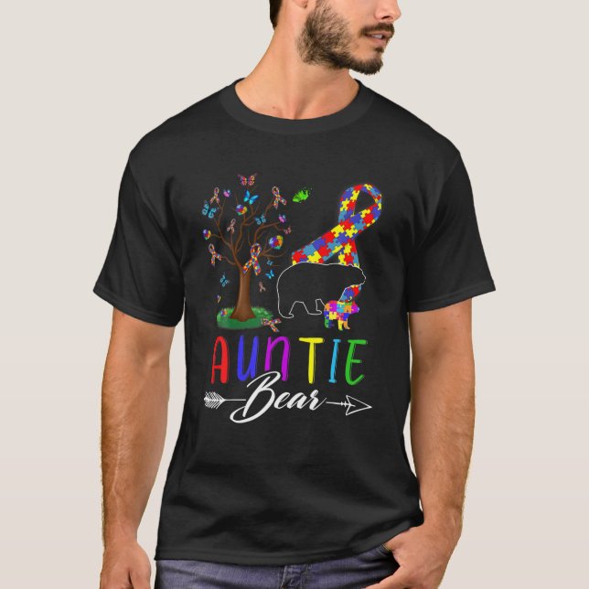 Autism Awareness Auntie Bear Support Autistic Adul T-Shirt (Front)