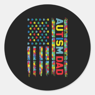 Autism Awareness Autism Dad America Flag Puzzle G Classic Round Sticker