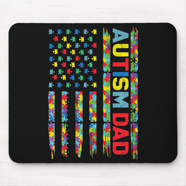 Autism Awareness  Autism Dad America Flag Puzzle G Mouse Mat (Front)
