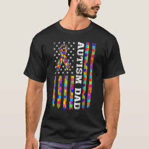Autism Awareness Autism Dad Vintage Usa Flag Men T-Shirt