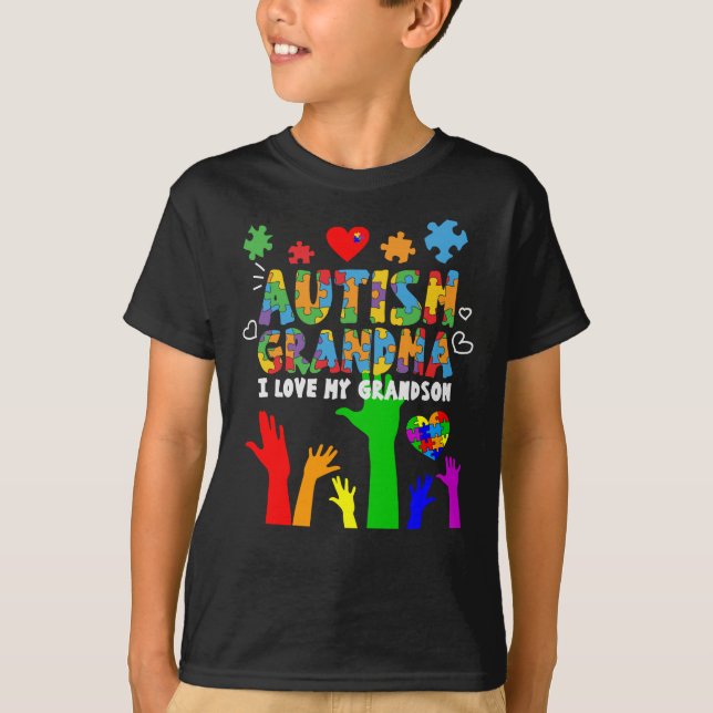 Autism Awareness Autism Grandma I Love My Grandson T-Shirt (Front)