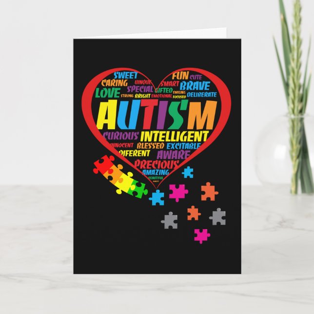Autism  Awareness Autism Heart Typography Card (Front)