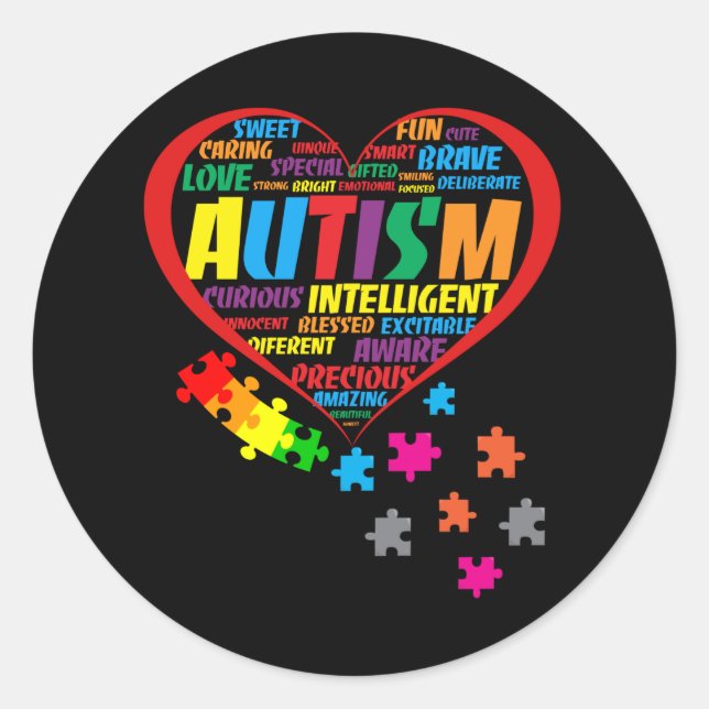 Autism  Awareness Autism Heart Typography Classic Round Sticker (Front)