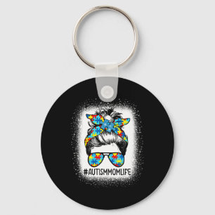 Autism Awareness Autism Mum Life Messy Hair Bun Mo Key Ring