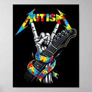 Autism awareness autism skeleton guitar player roc poster